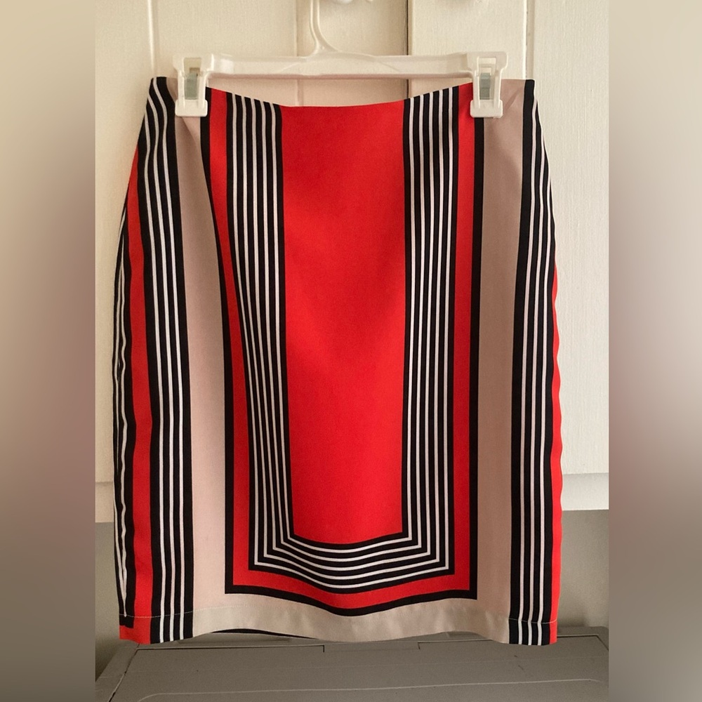 New York & Company Red and Black Pencil Skirt Knee-Length Work